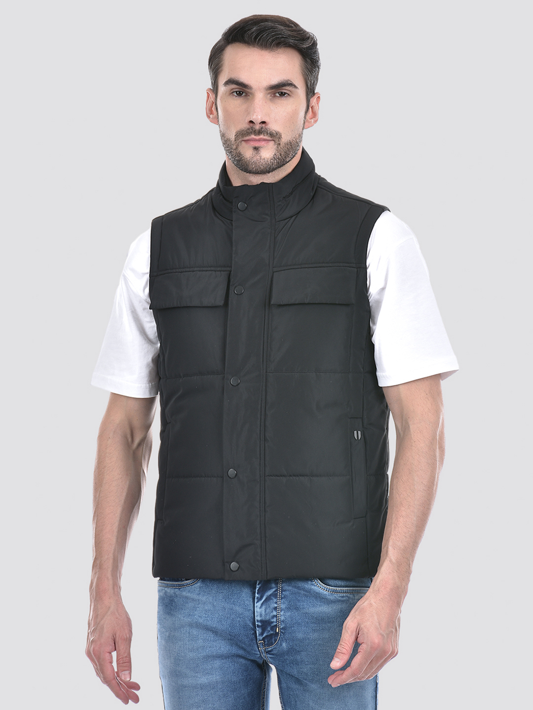 Numero Uno Men Black Sleeveless Puffer Jacket